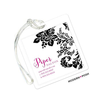 Black Flourish Posh with Pink Ink ID Tag