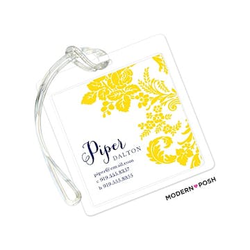 Yellow Flourish Posh with Navy Ink ID Tag