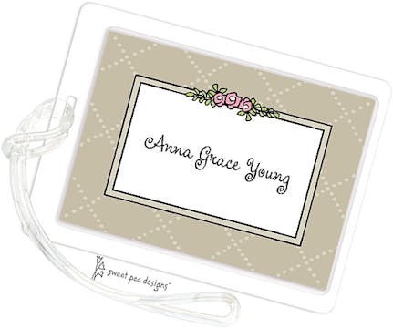 Baby Roses & Dots Taupe ID Tag