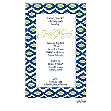 : Navy and Lime Green Ikat Invitation