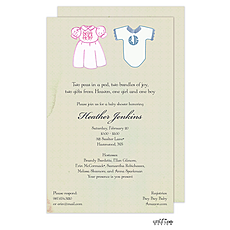 : Boy and Girl Twin Monogrammed Clothes Invitation