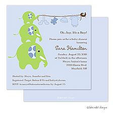 : Elephants Clothesline Blue Invitation