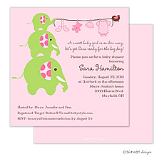 : Elephants Clothesline Pink Invitation