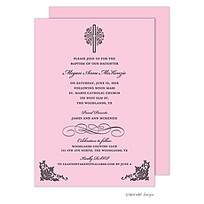 : Cross with Ornate Corners Pink Invitation