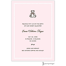 : White Bead Border On Pink  Birth Announcement