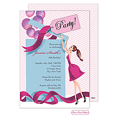 : Balloon Gift Girl (Brunette) Invitation